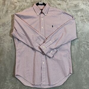 Ralph Lauren Shirt Mens Size 15-32 Purple Striped Long Sleeve Button‎ Up